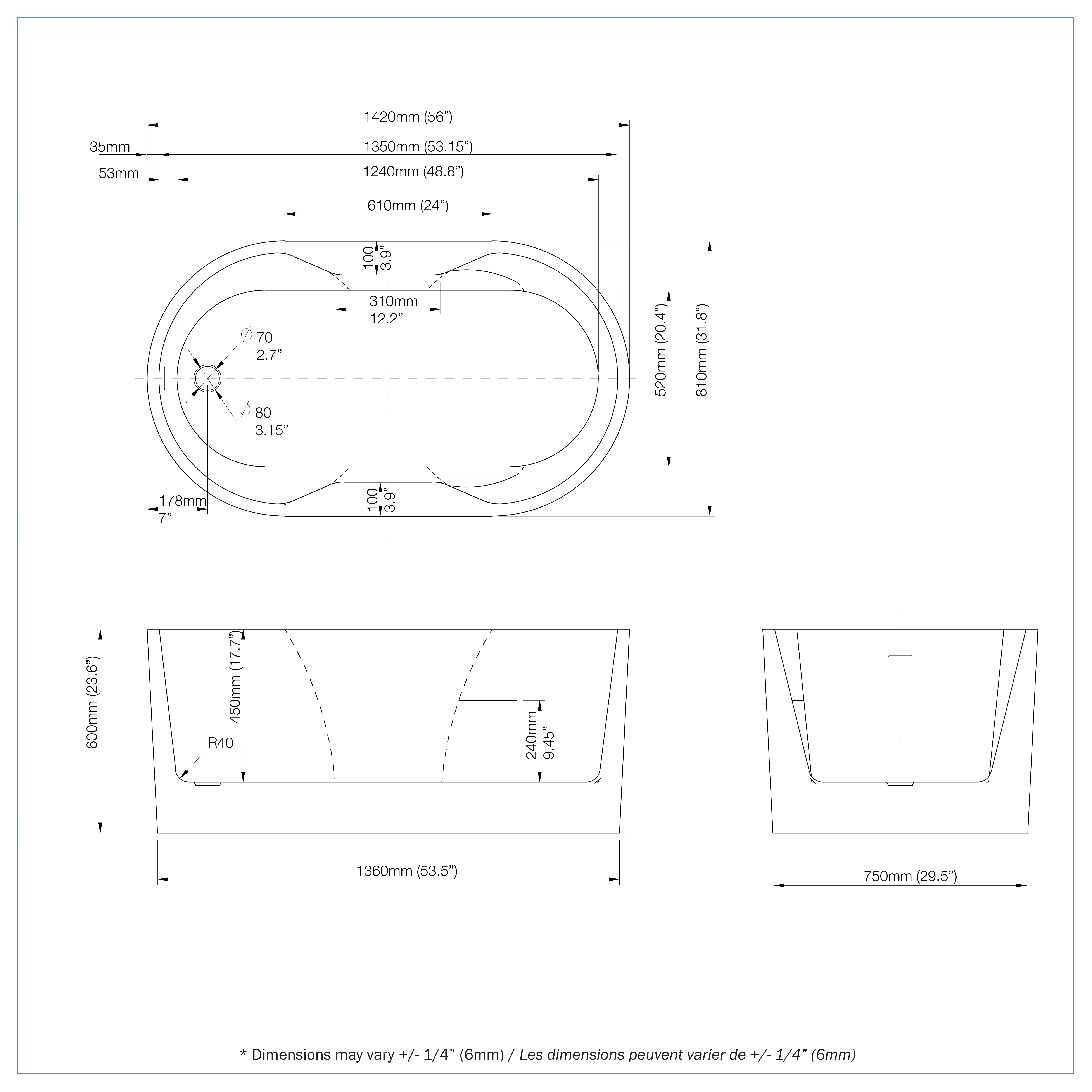 Baignoire autoportante Amie 56 po x 32 po - Image 6