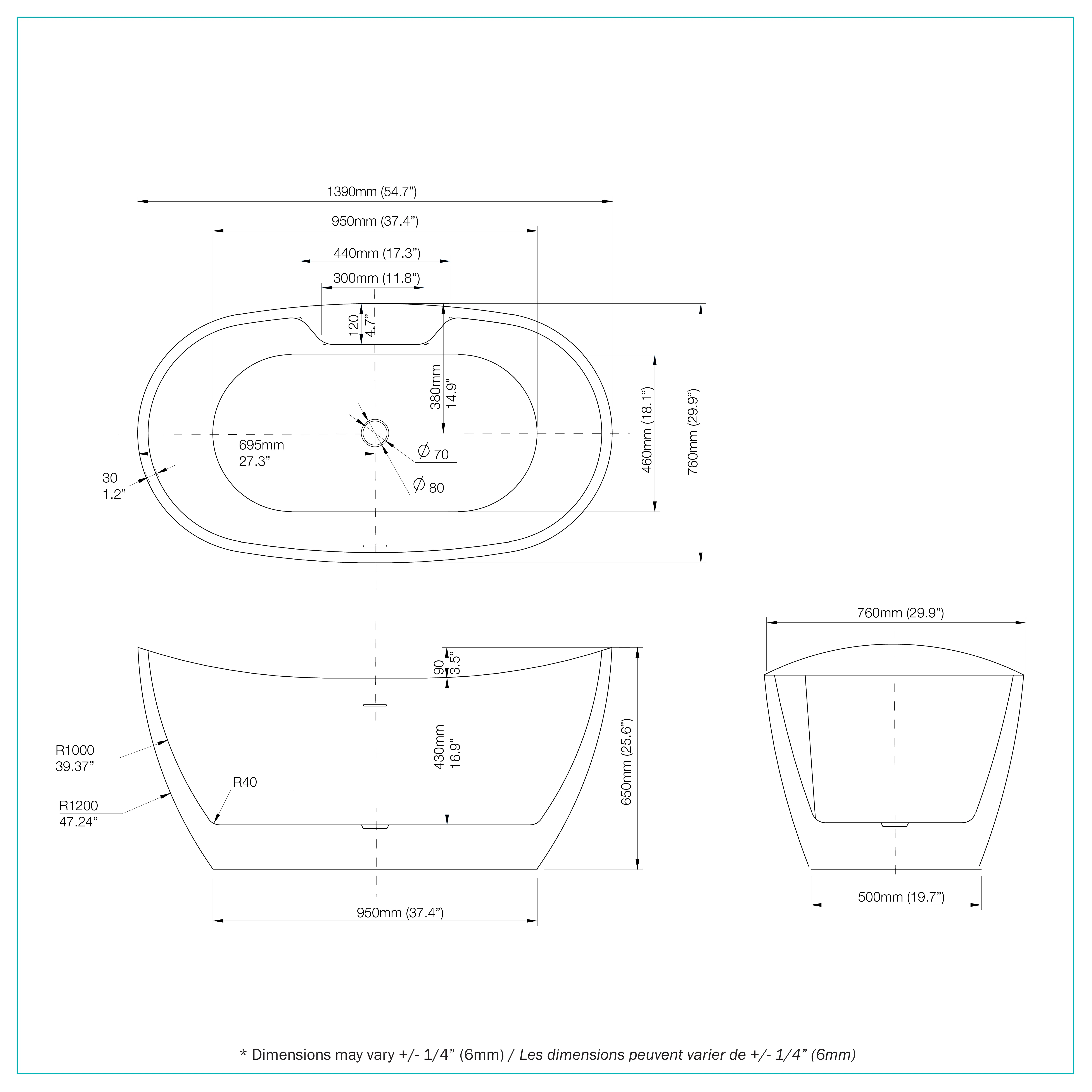 Baignoire autoportante Timmer 56 po x 30 po - Image 7