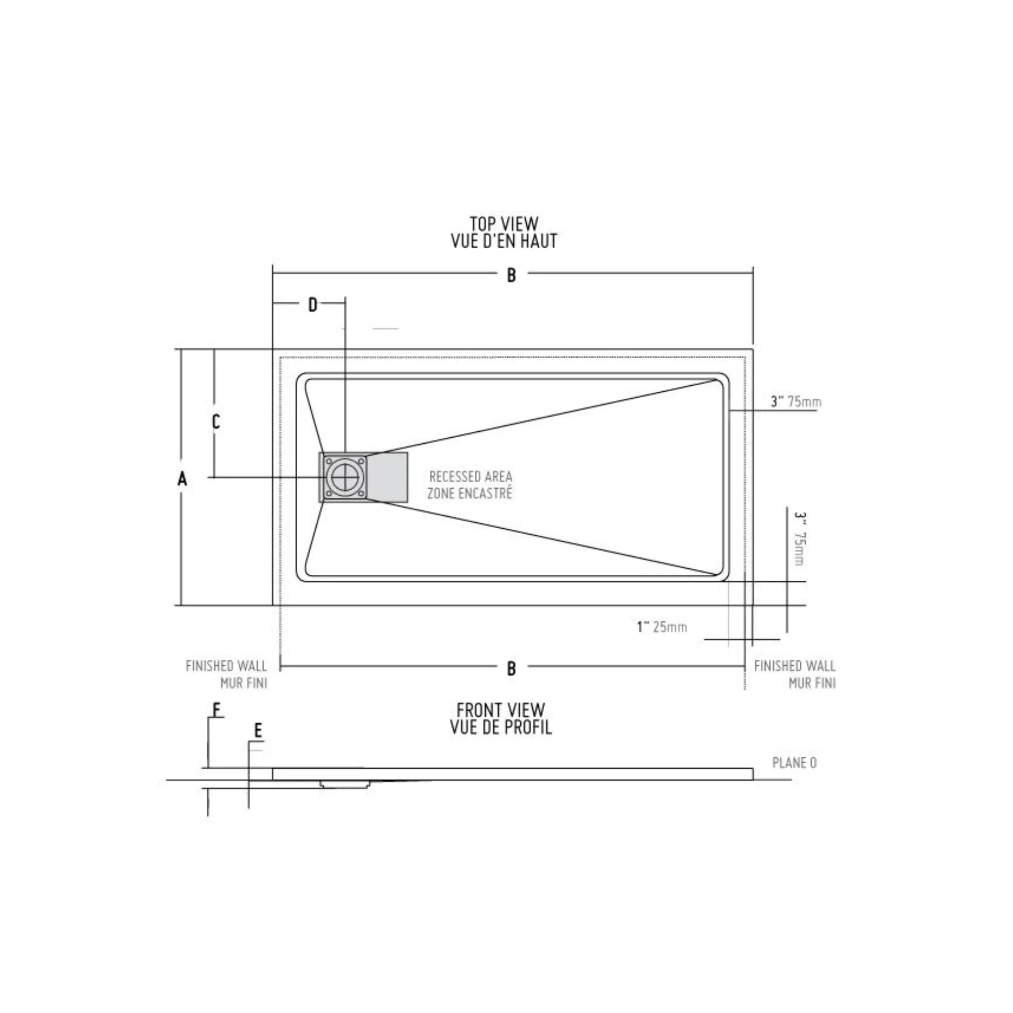 Base de douche avec seuil dissimulé drain décentré LVL - Image 2