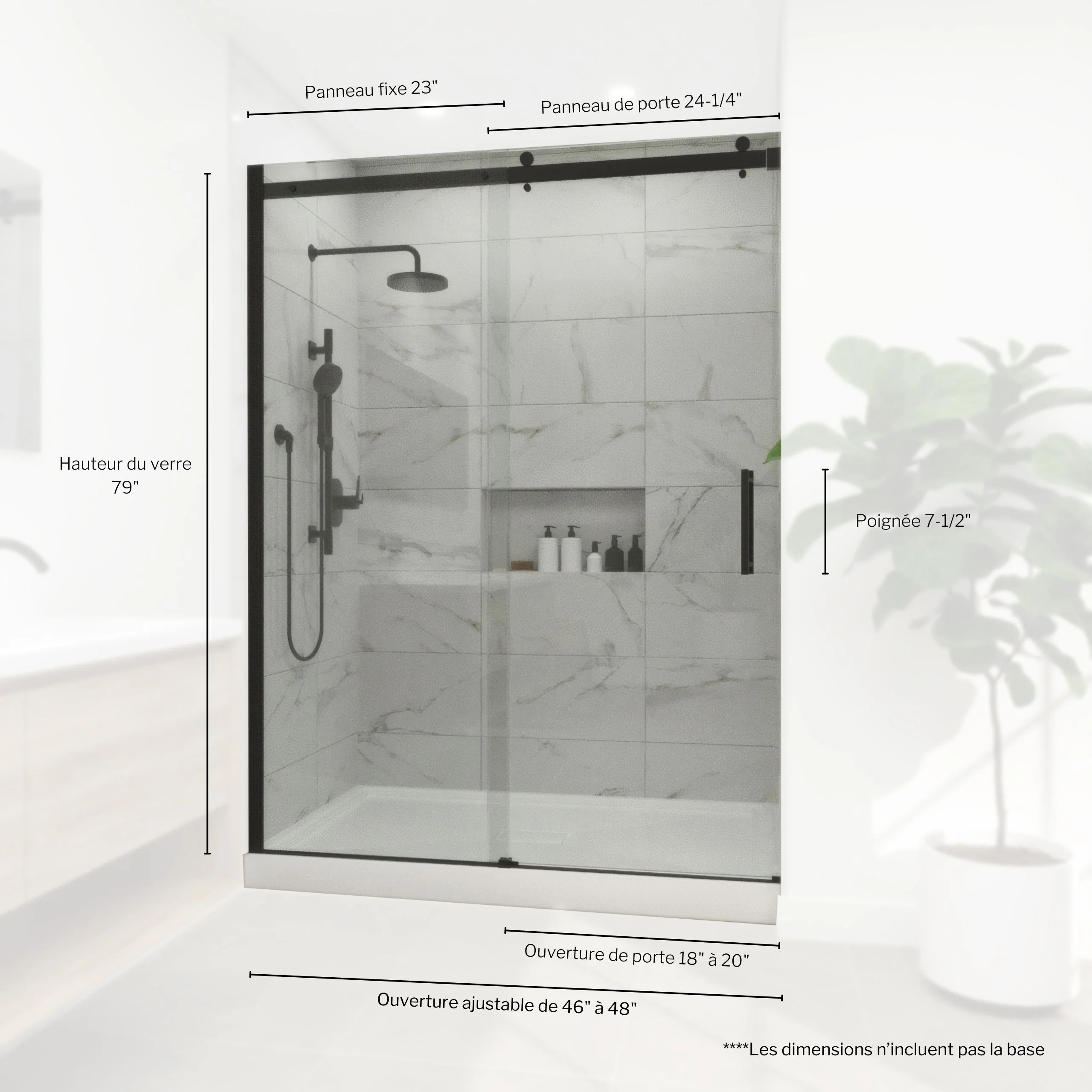 Duo base de douche et porte en alcôve 48" X 32" Collection D'Youville - Image 3