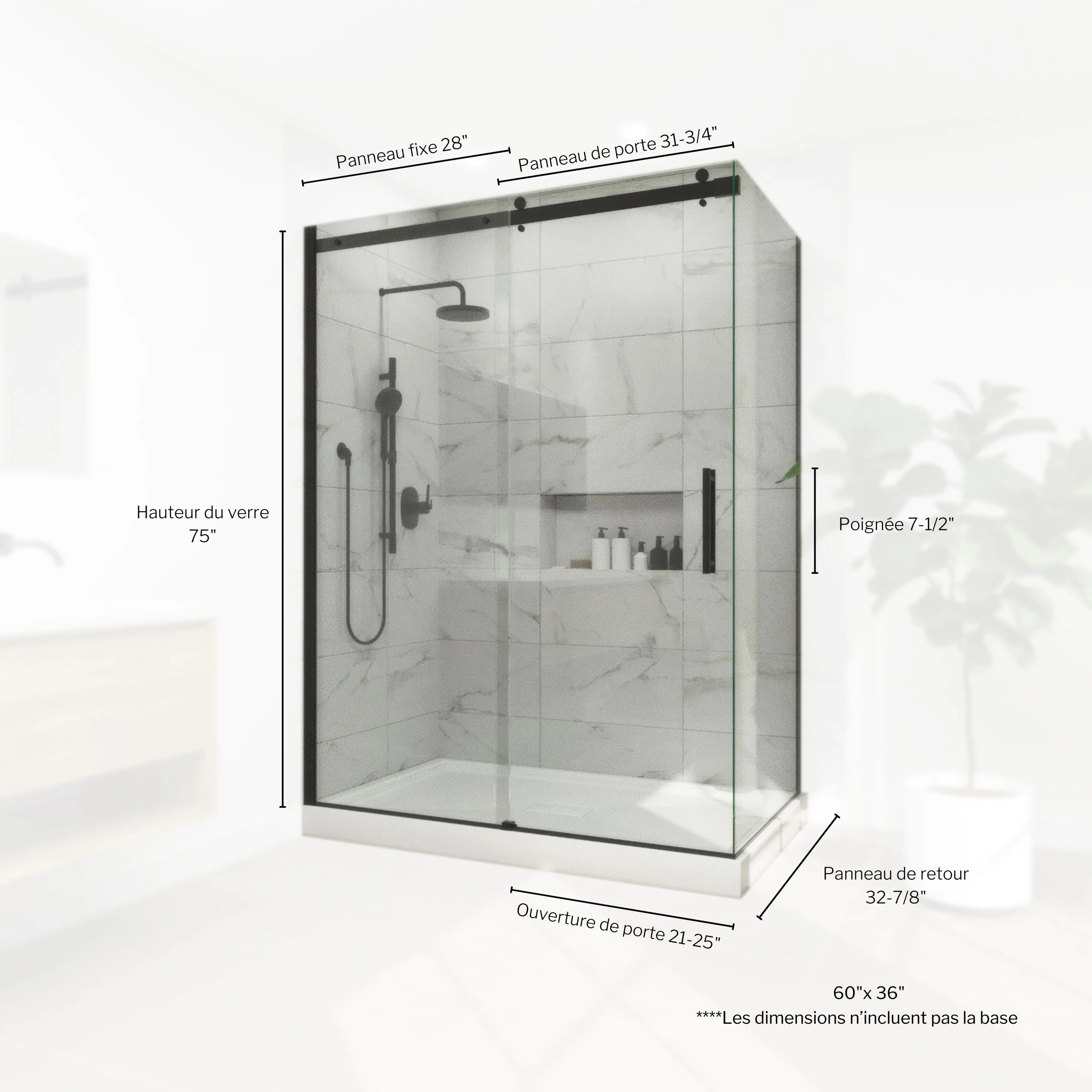 Porte de douche 2 côtés 79" Collection D'Youville - Image 3