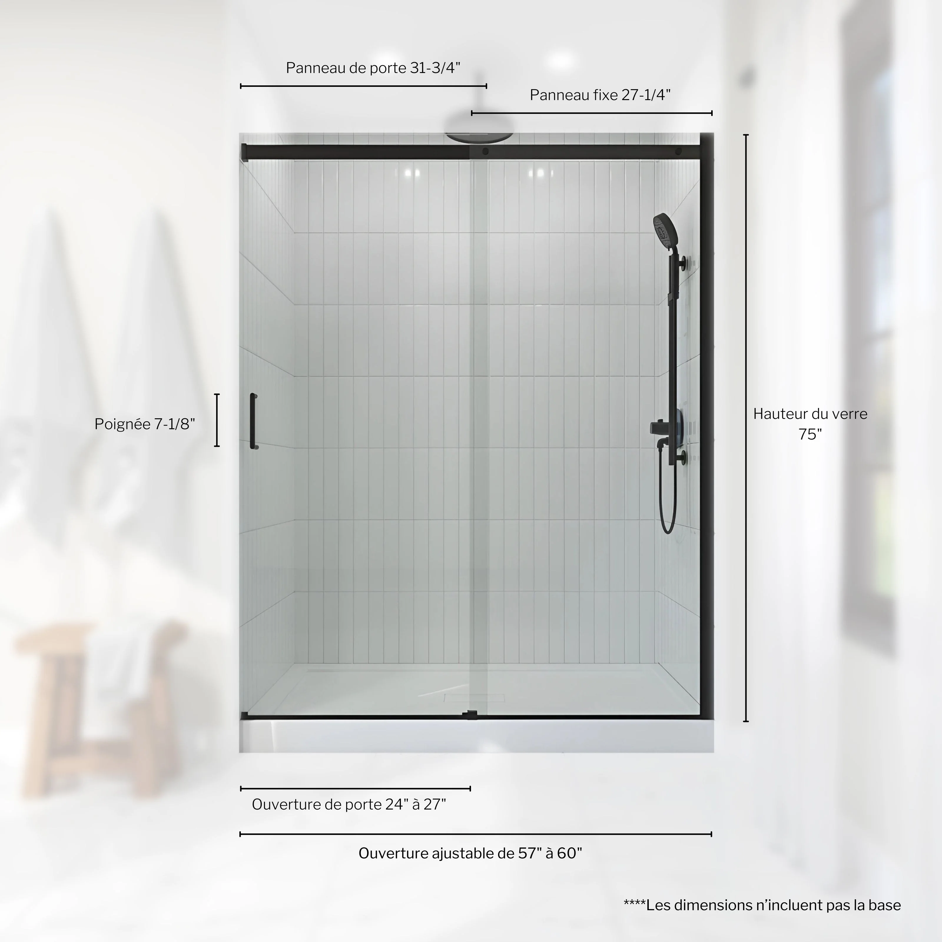 Porte de douche en alcôve 75" Collection Mance - Image 3