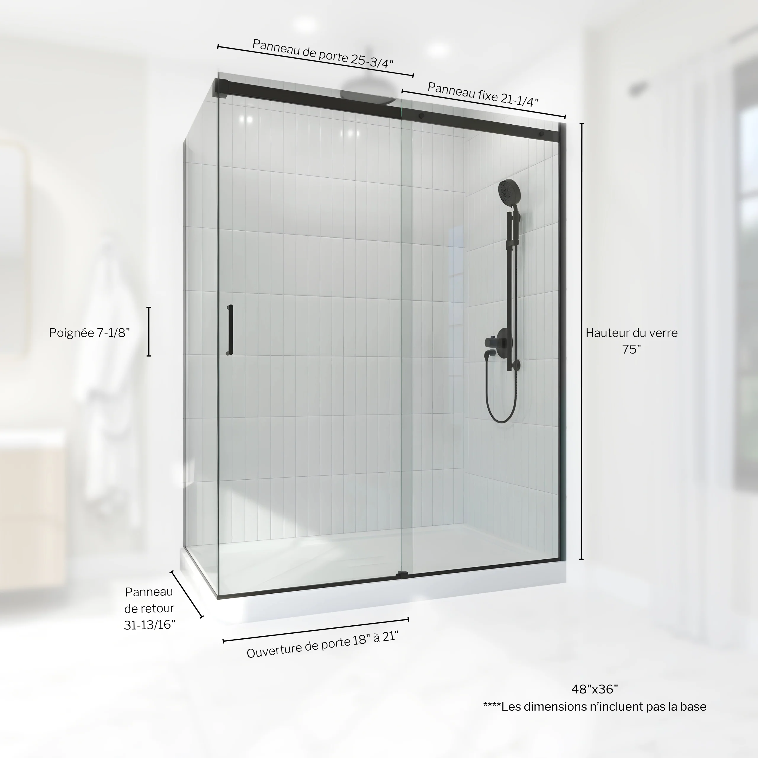 Duo base et porte de douche 2 côtés 48" X 36" Collection Mance - Image 3