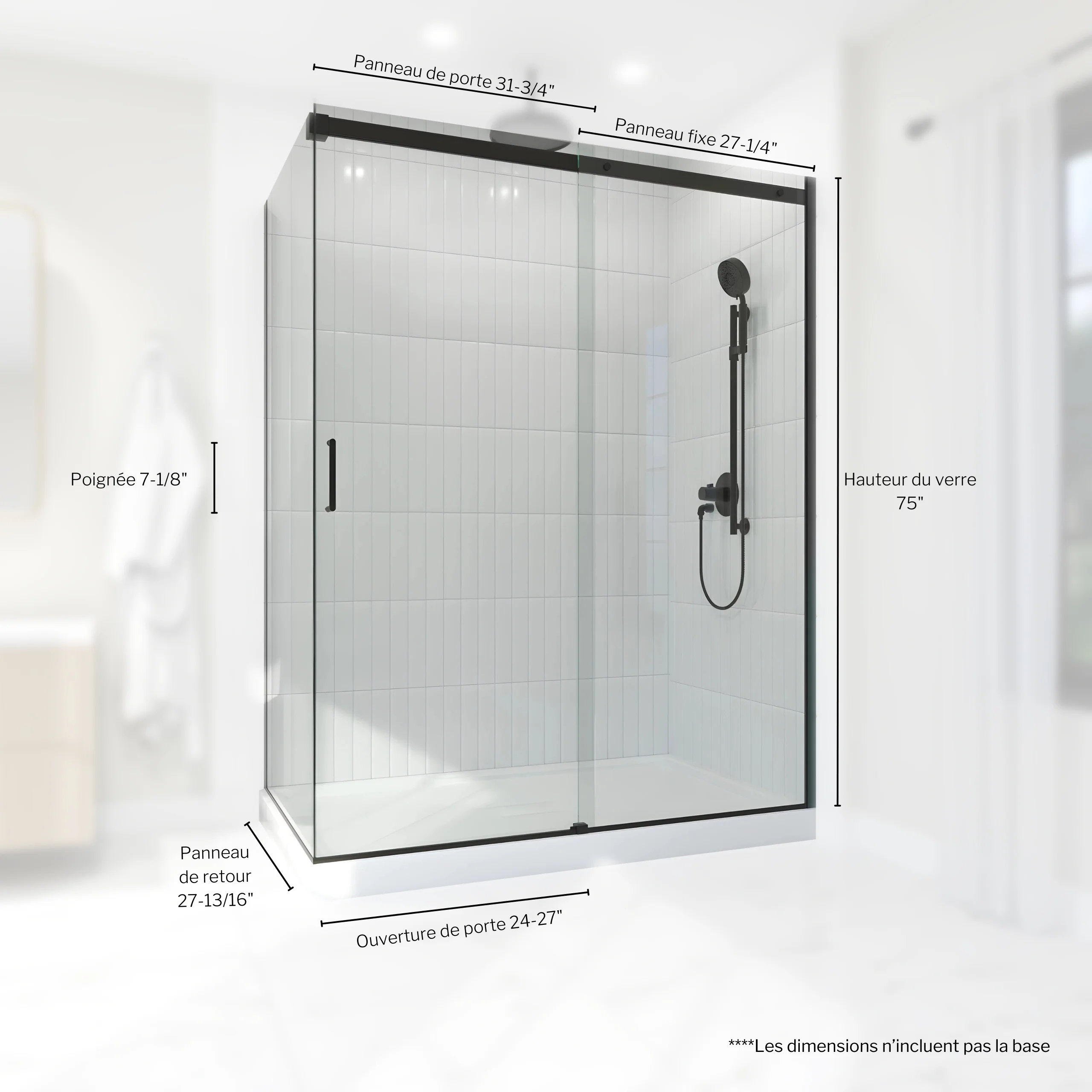 Duo base et porte de douche 2 côtés 60" X 32" Collection Mance - Image 3