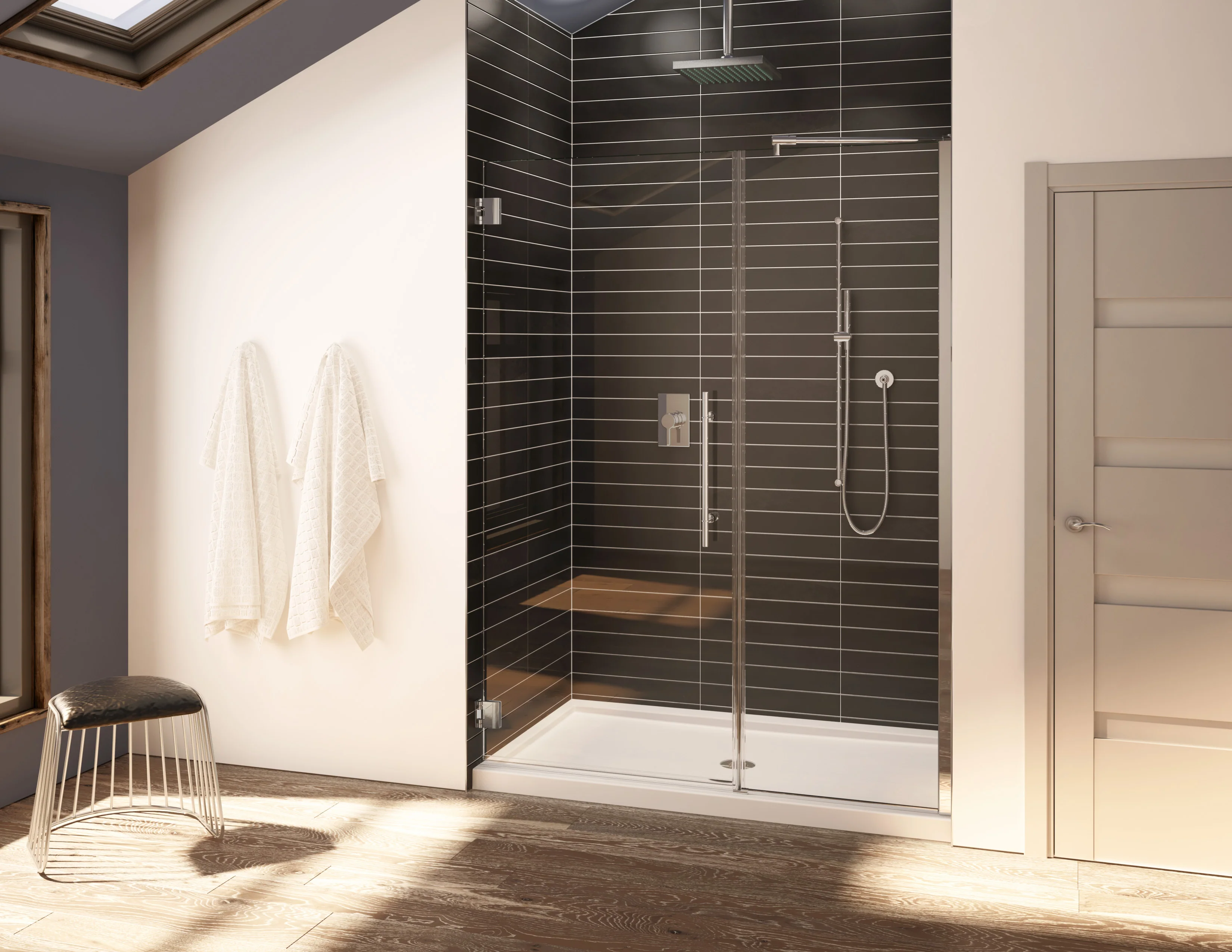 Duo ensemble de porte de douche en alcove avec base en acrylique Collection Platinum Kara PROMO 48" X 32" X 75H" - Image 2