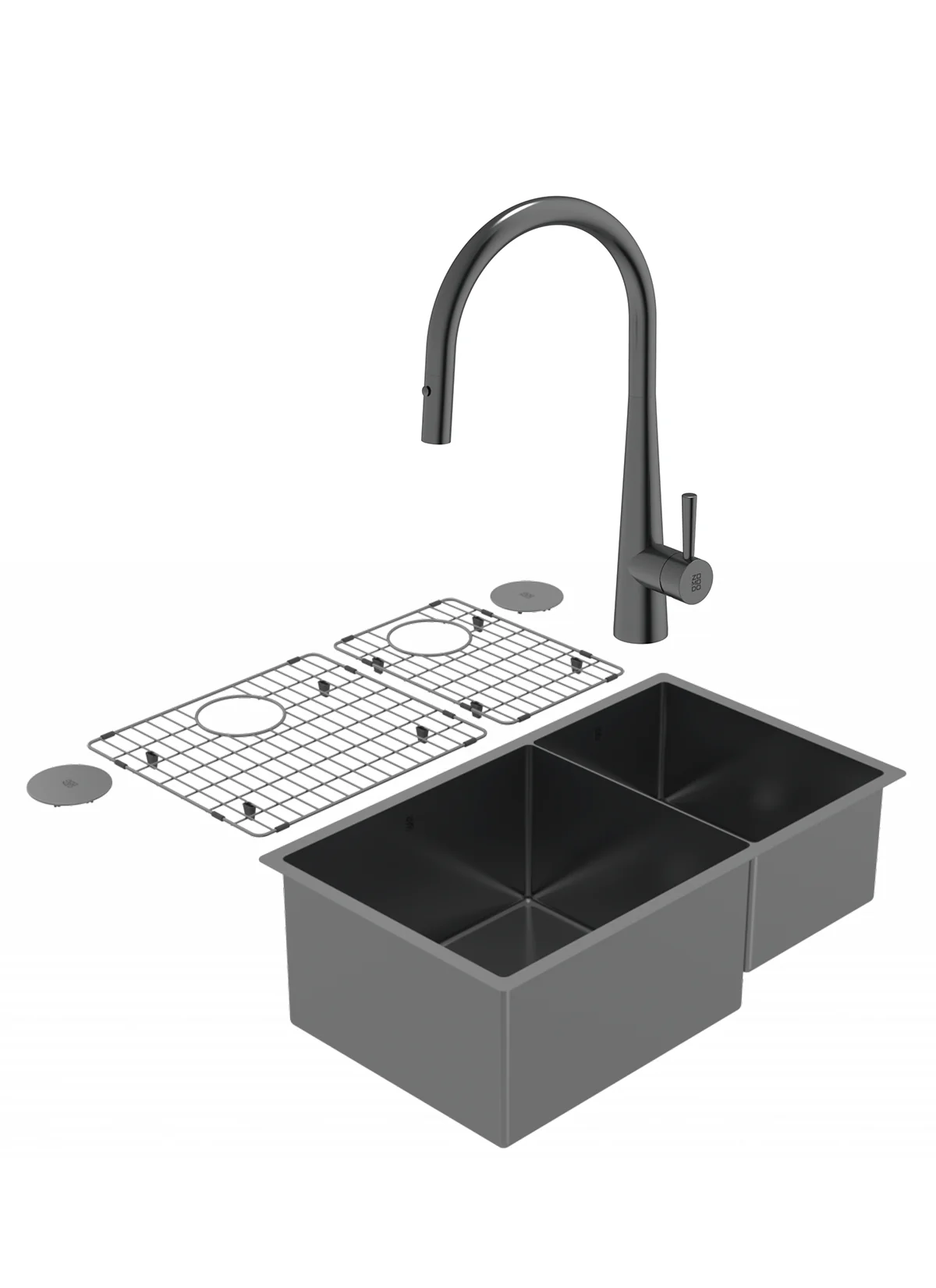 Duo évier double PearlArc noir et robinet de cuisine Cignus - Image 2