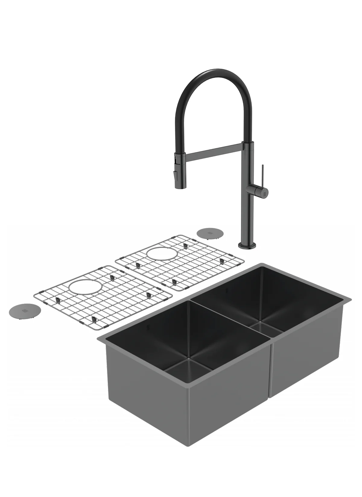 Duo évier double PearlArc noir et robinet de cuisine Crystal