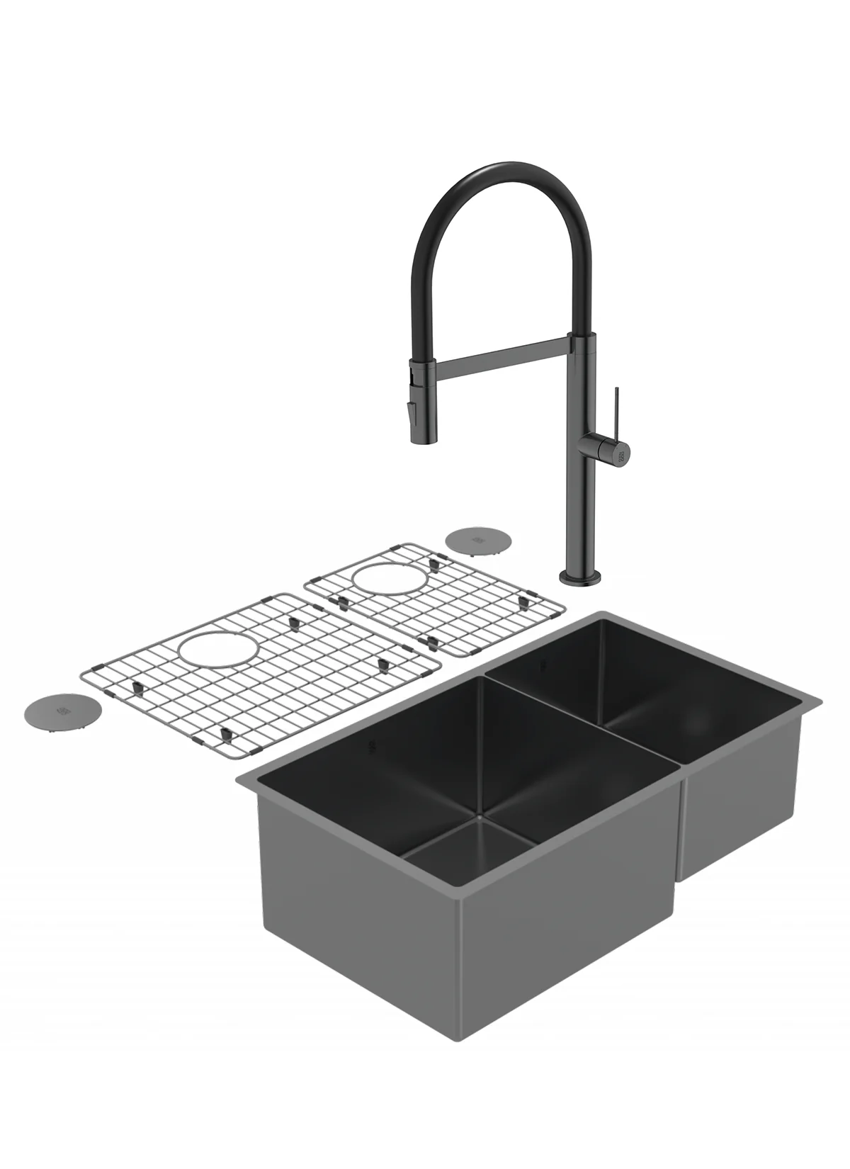 Duo évier double PearlArc noir et robinet de cuisine Crystal - Image 2