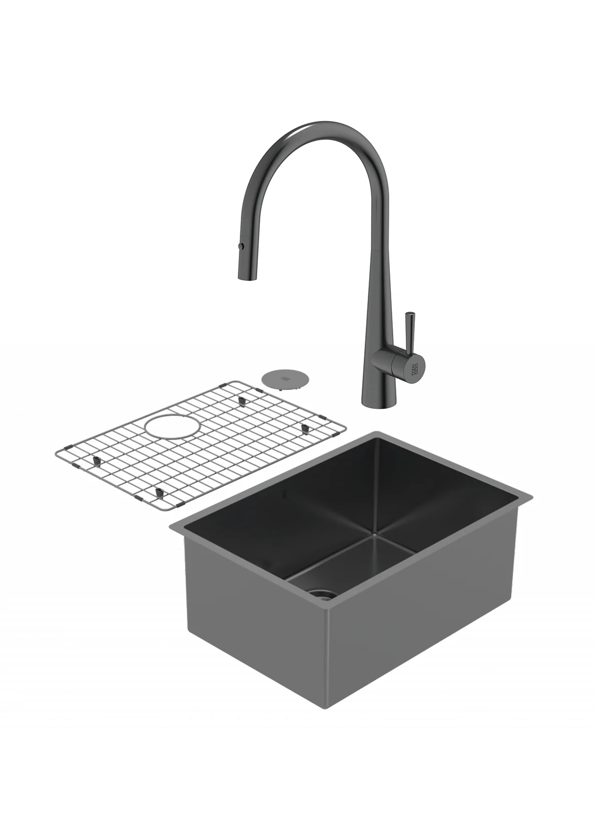 Duo évier PearlArc noir et robinet de cuisine Cignus
