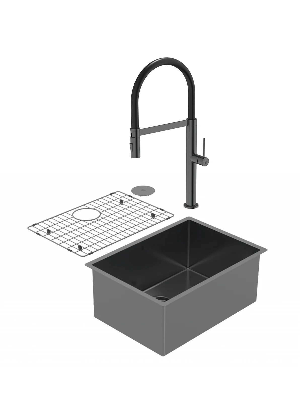 Duo évier PearlArc noir et robinet de cuisine Crystal