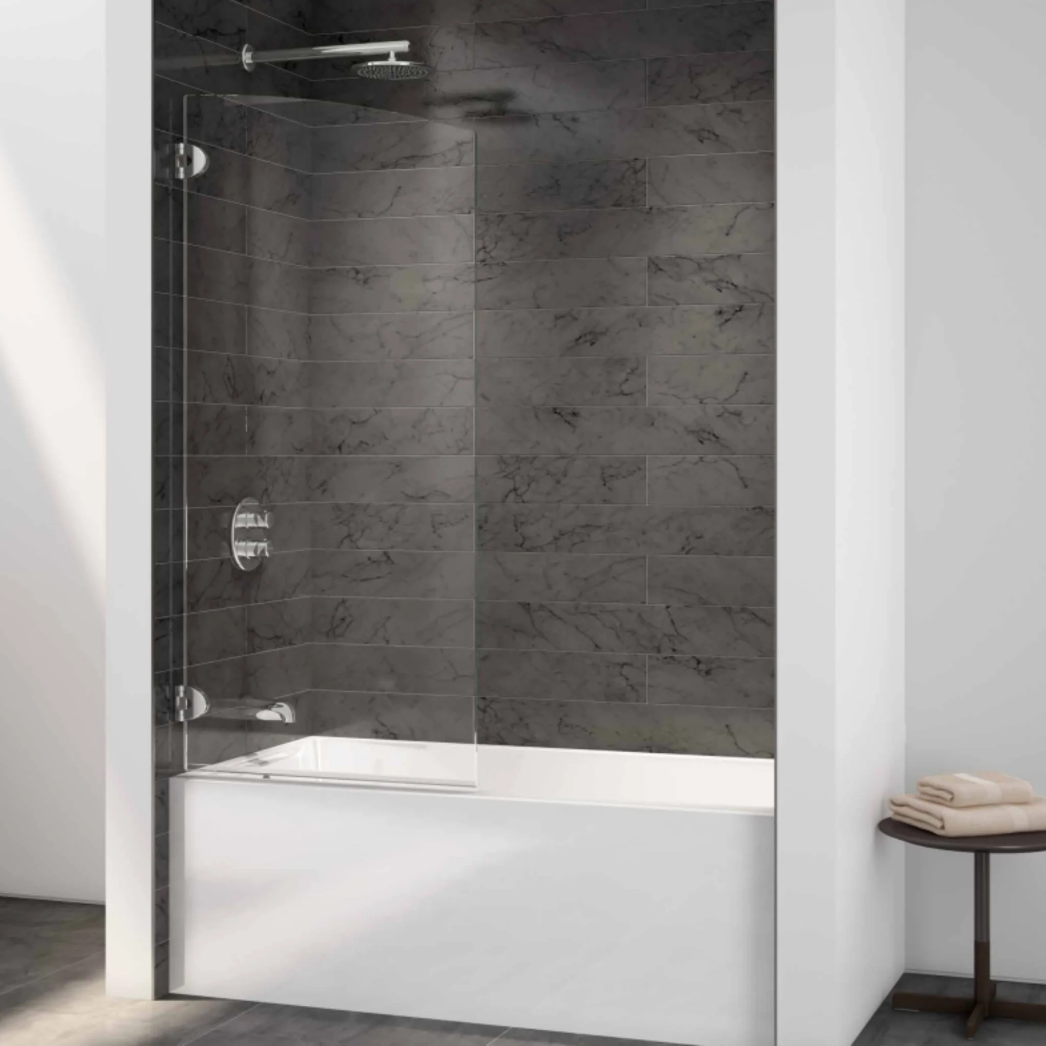 Écran de bain arrondi 29" avec charnières ovales Chrome PROMO