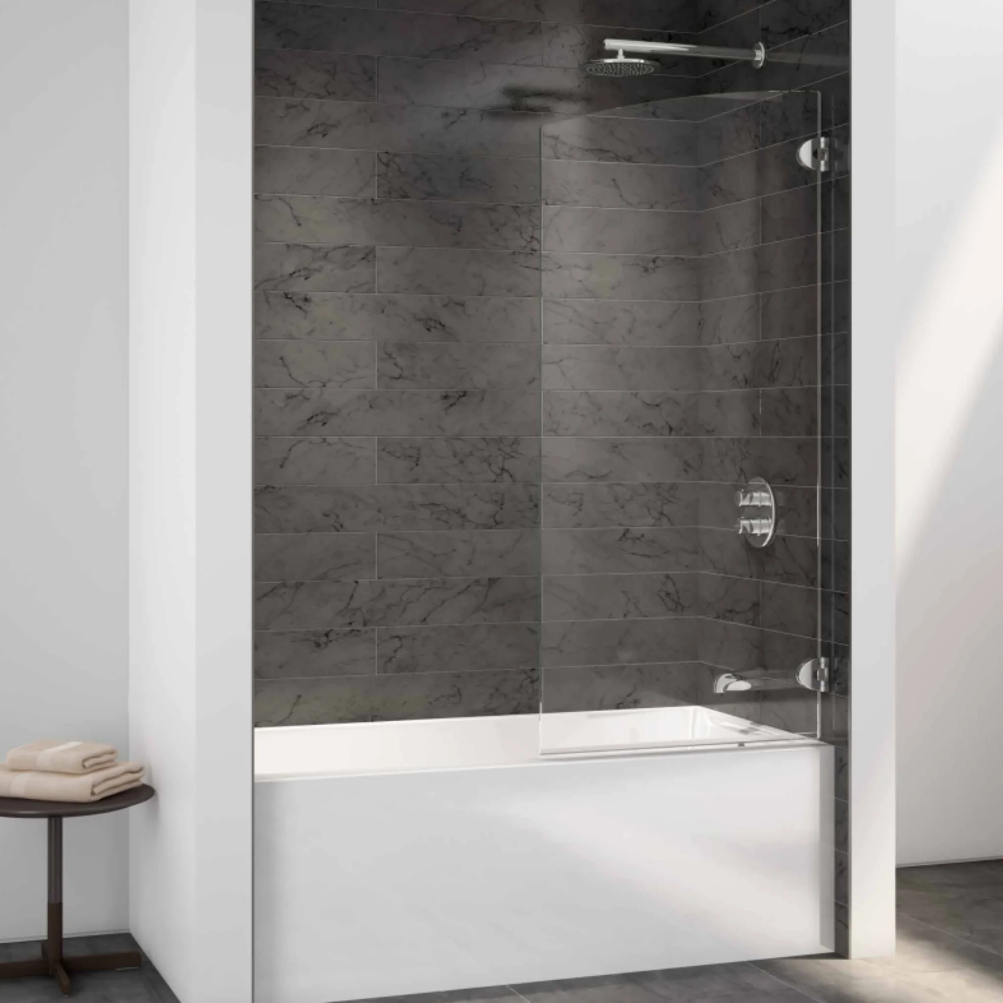 Écran de bain arrondi 29" avec charnières ovales Chrome PROMO - Image 2