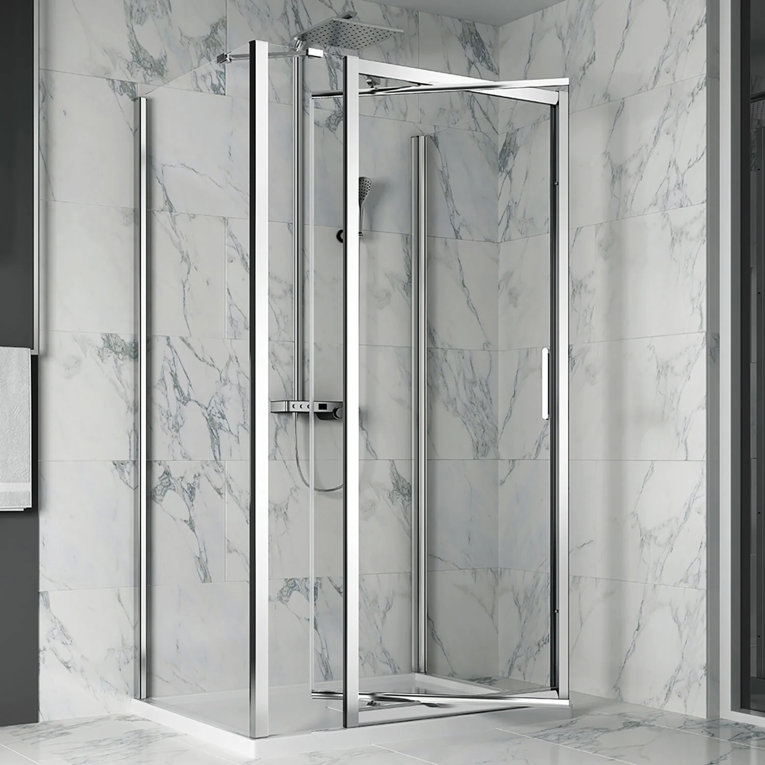 Ensemble Porte de douche avec 2 panneaux de retour DÉCENTRÉE Collection Xenia