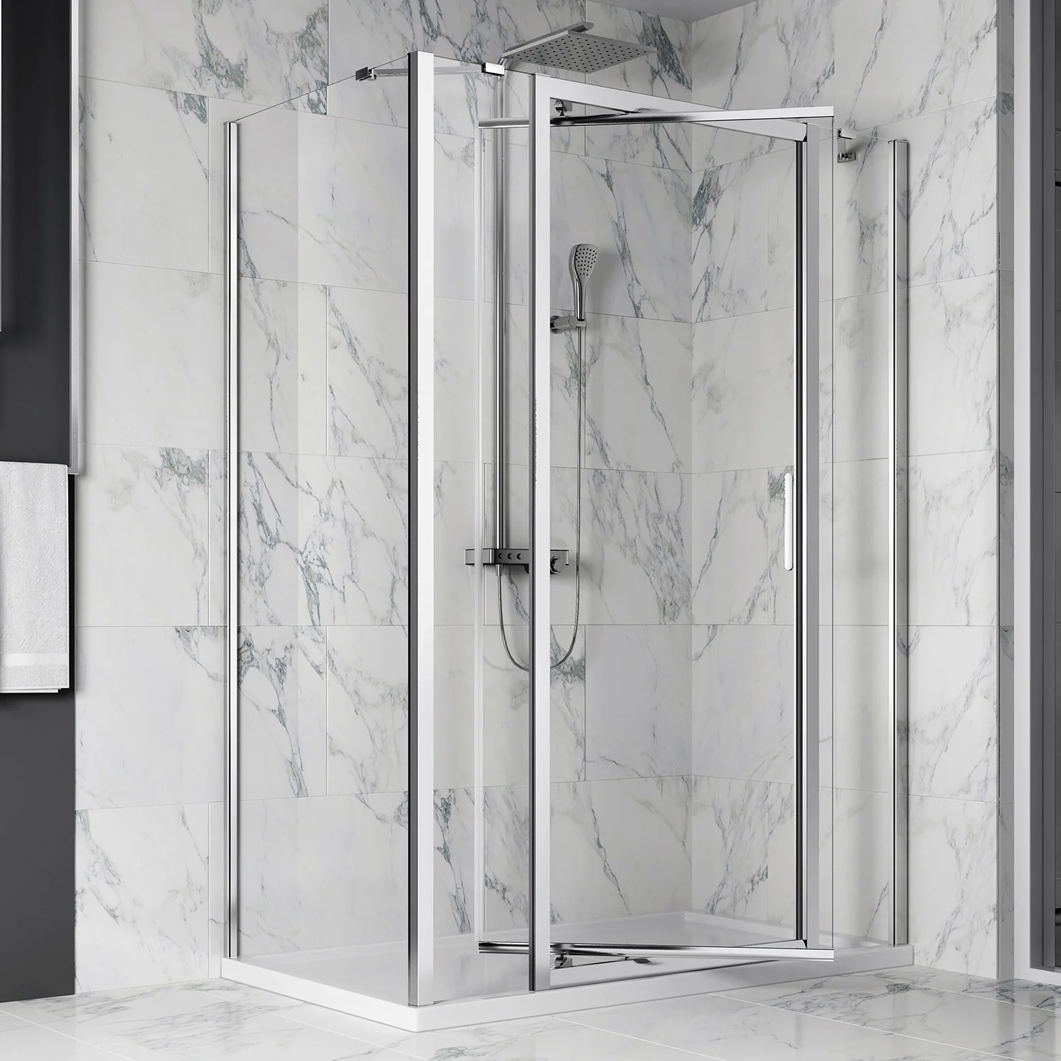 Ensemble Porte de douche en coin CENTRÉE Collection Xenia