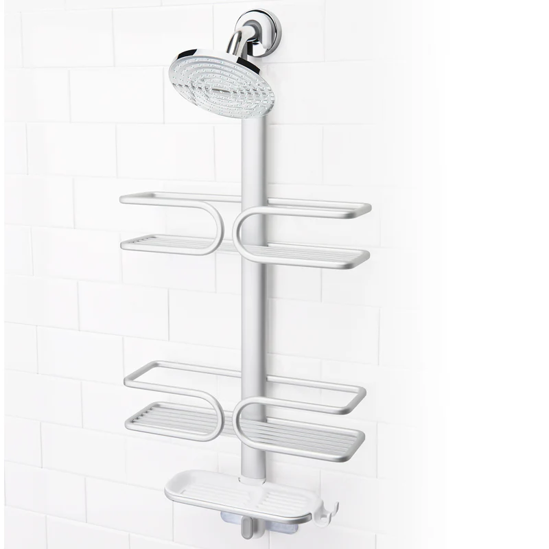 Étagère à 2 paniers et 1 savonnier pour la douche, aluminium gris - Image 4