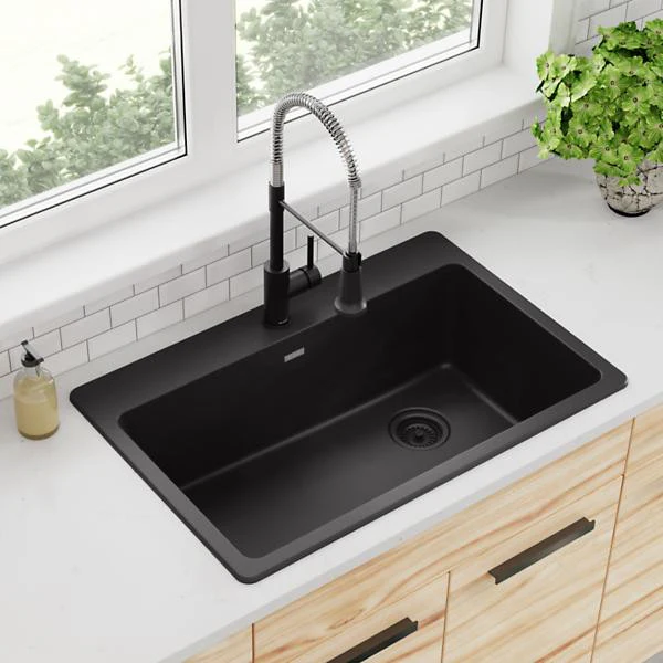 Évier simple Quartz Classic à encastrer, drain décentré, 33" x 22" x 9-1/2" - Image 2
