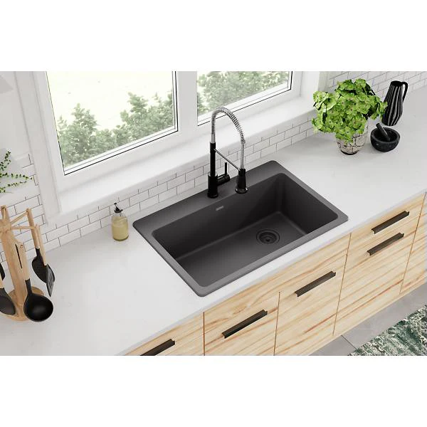 Évier simple Quartz Classic à encastrer, drain décentré, 33" x 22" x 9-1/2" - Image 3