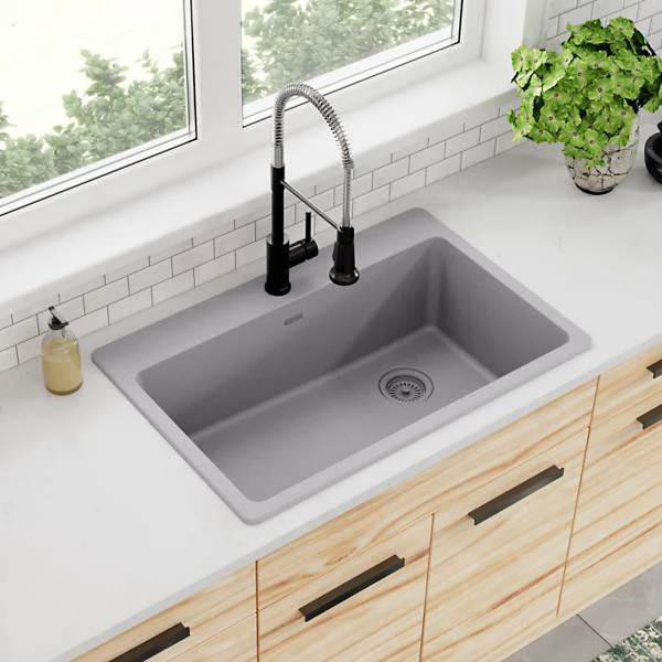 Évier simple Quartz Classic à encastrer, drain décentré, 33" x 22" x 9-1/2" - Image 4