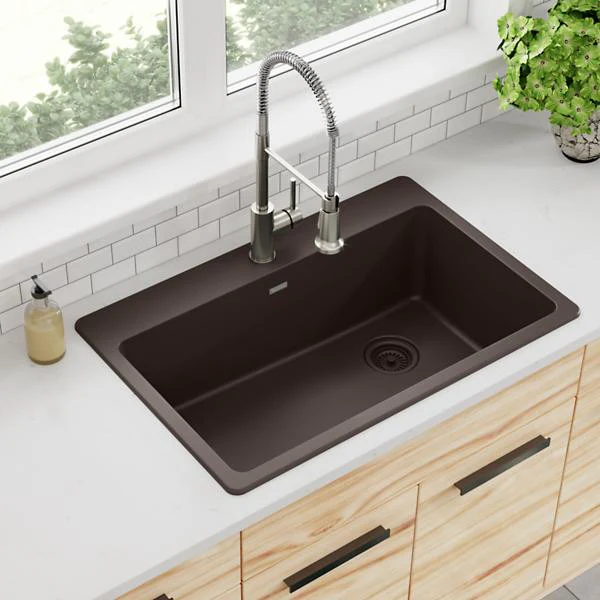 Évier simple Quartz Classic à encastrer, drain décentré, 33" x 22" x 9-1/2" - Image 5