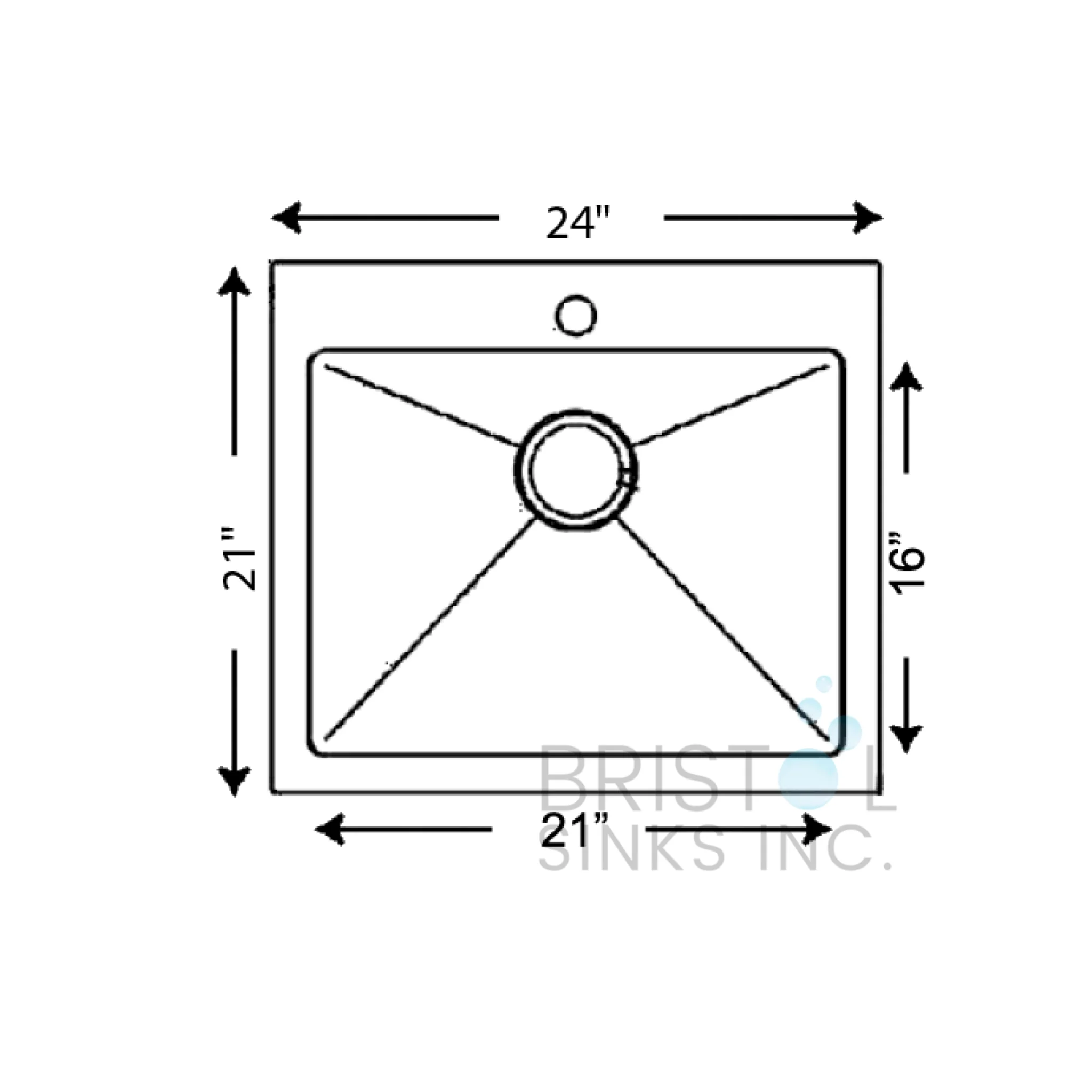 Évier de cuisine simple Sur plan Bristol 24”x 21” x 10” - Image 2