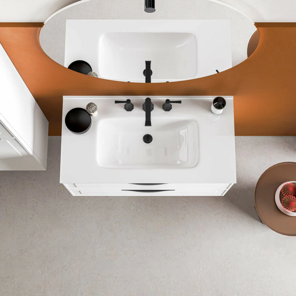 Plan-lavabo en porcelaine 36" Blanc lustré Collection Porto - Image 4
