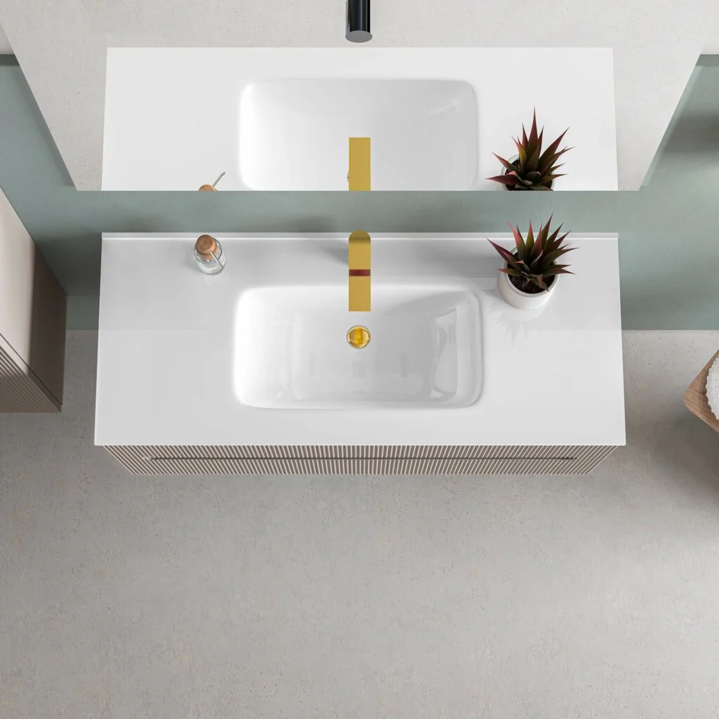 Plan-lavabo en porcelaine 48" Blanc lustré Collection Porto