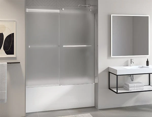 Porte de bain coulissante en alcôve Verre Brume Collection Gemini Plus