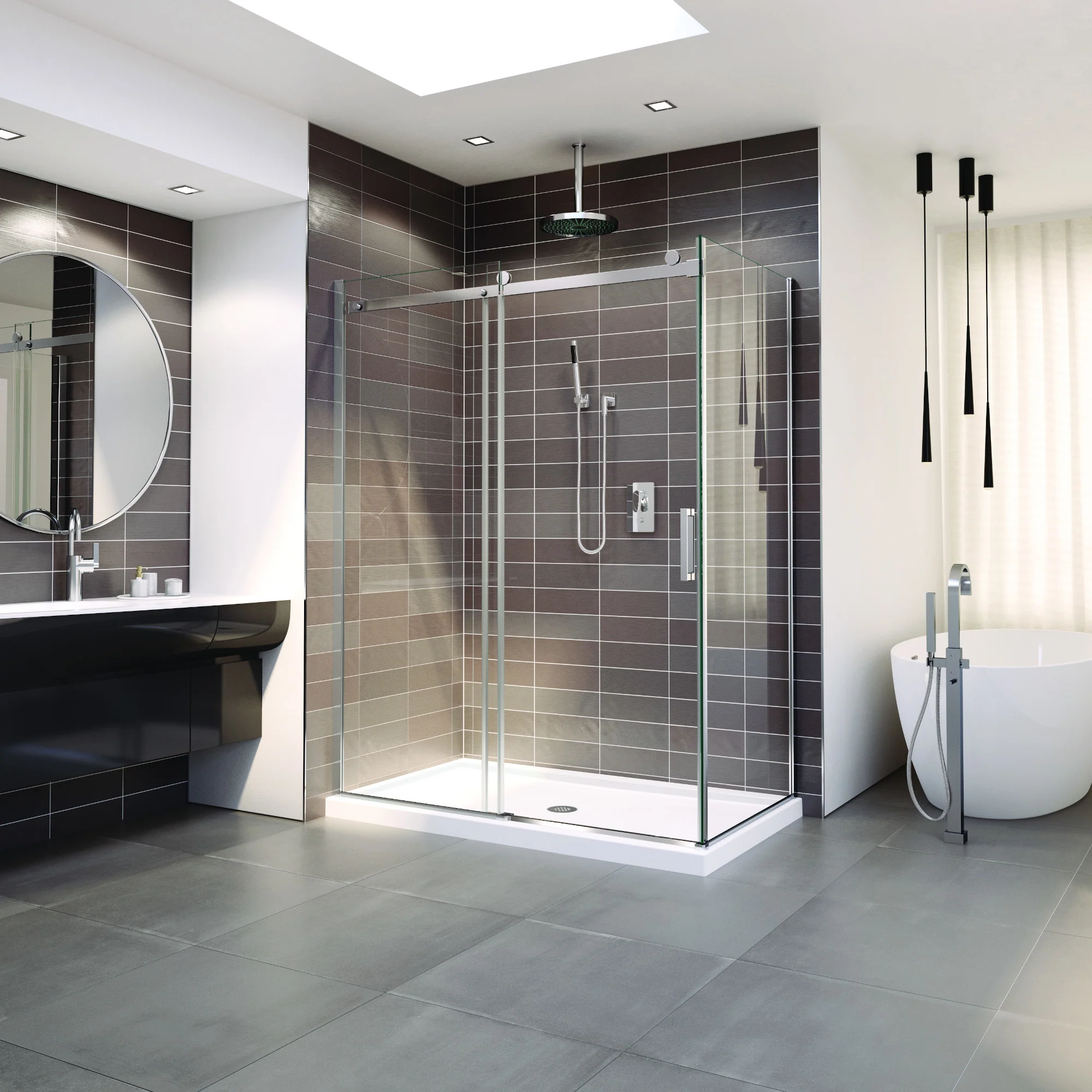 Porte de douche 2 côtés 54" x 32" x 75" Hauteur NICKEL BROSSÉ Collection Horizon PROMO