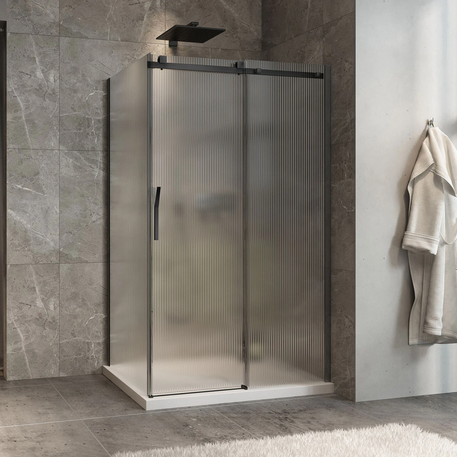 Porte de douche 2 côtés Collection Minia verre flûte (fermeture contre le panneau de retour)