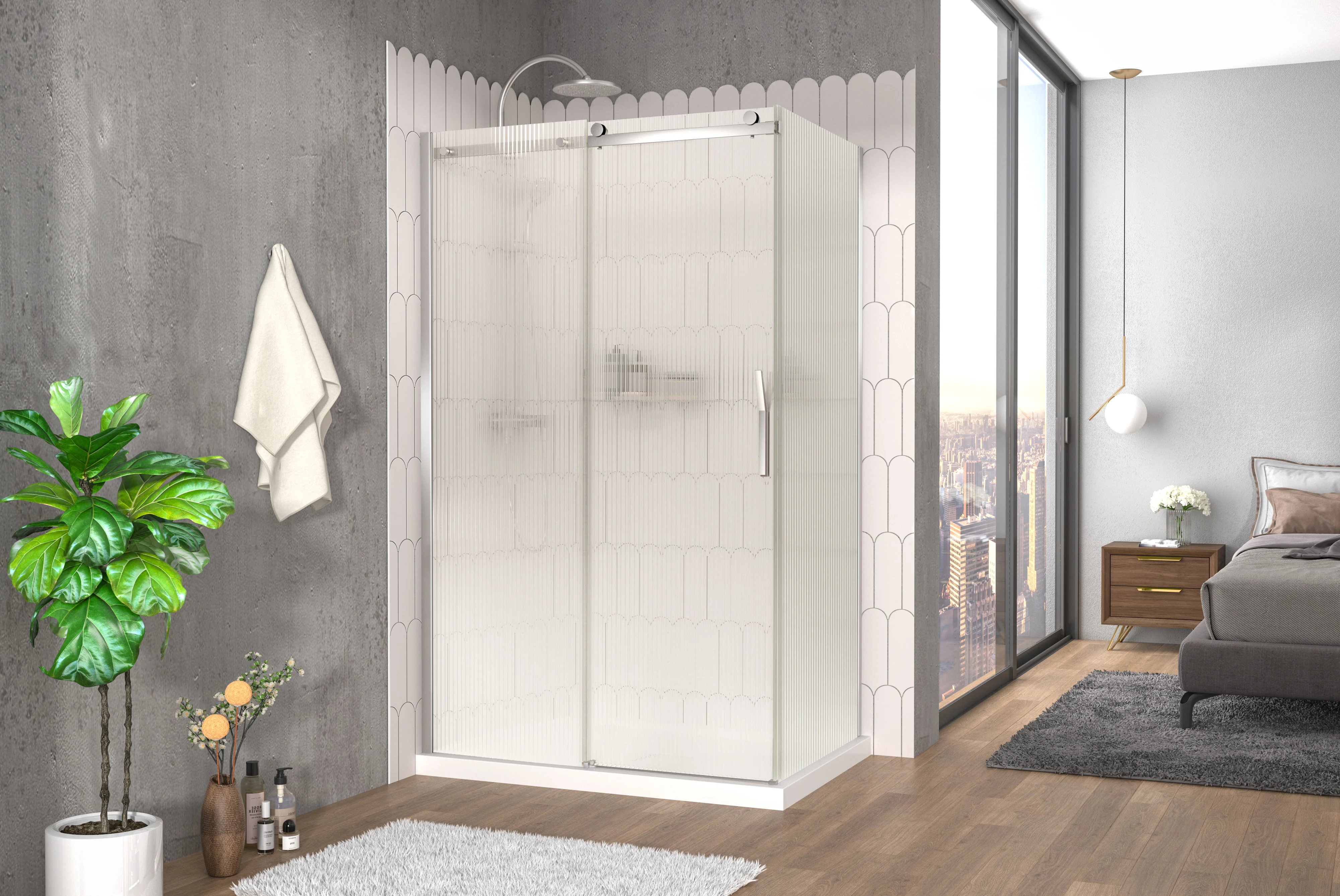 Porte de douche 2 côtés Collection Vaia verre flûte (fermeture contre le panneau de retour) - Image 2