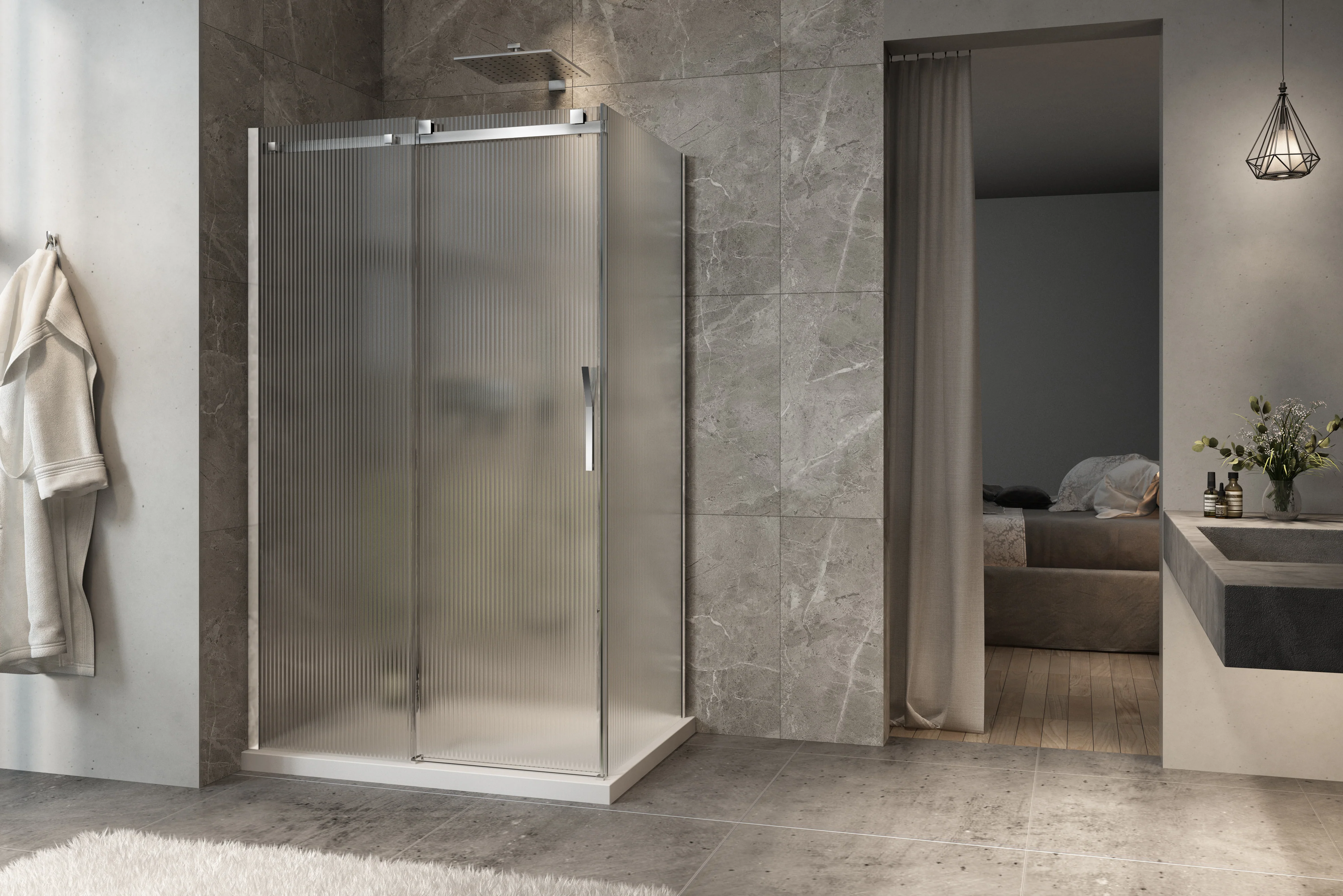 Porte de douche 2 côtés Collection Vaia verre flûte (fermeture contre le panneau de retour) - Image 3