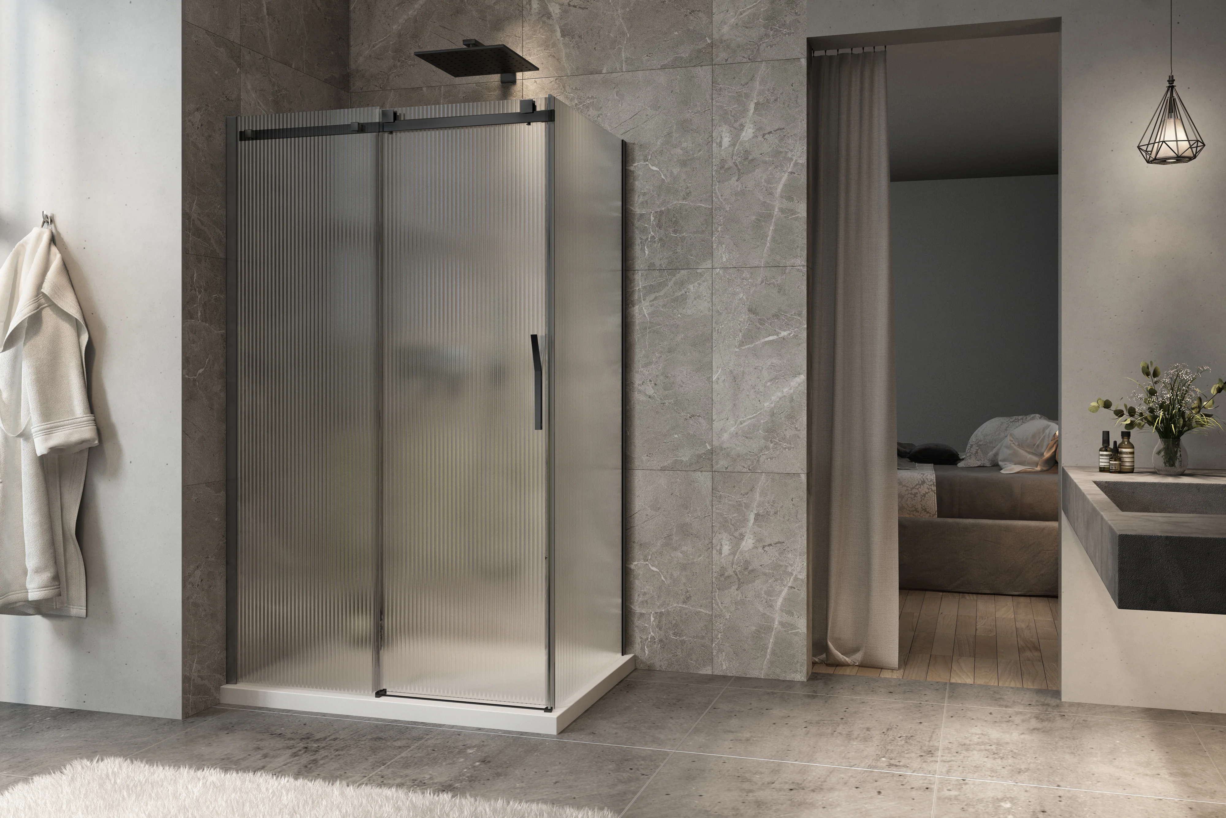 Porte de douche 2 côtés Collection Vaia verre flûte (fermeture contre le panneau de retour) - Image 4