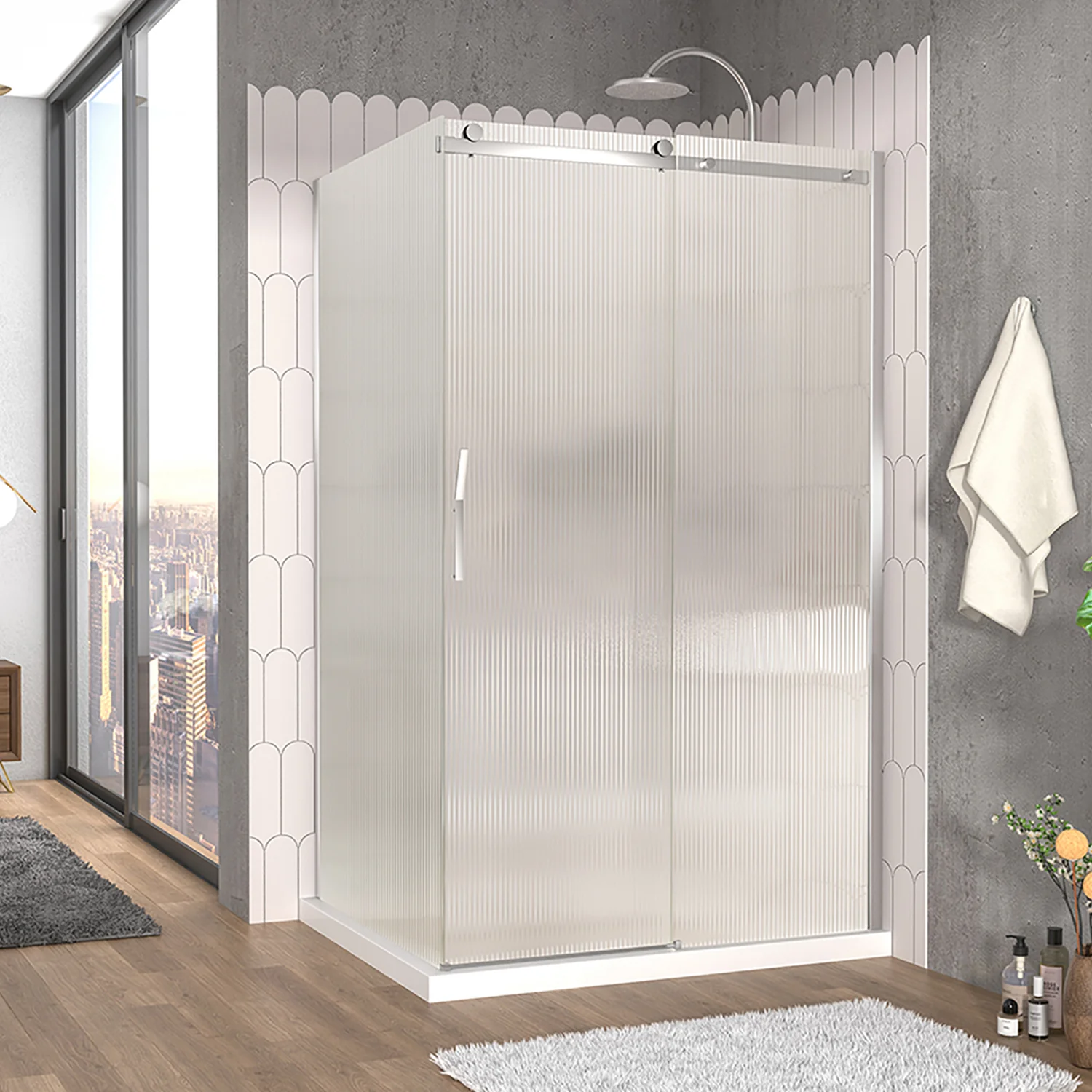 Porte de douche 2 côtés Collection Vaia verre flûte (fermeture contre le panneau de retour) - Image 6