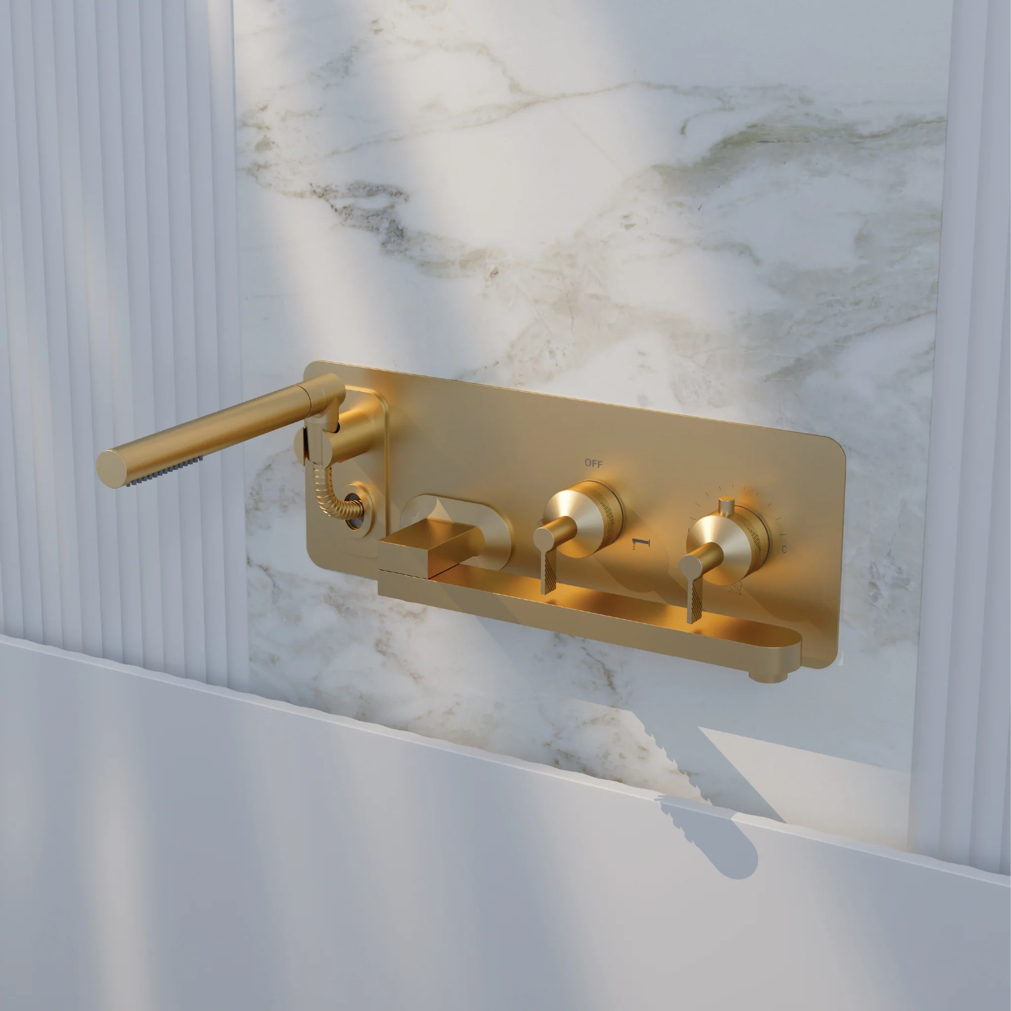 Robinet de bain mural avec boyau rétractable et Bec pivotant Collection Paloma - Image 6