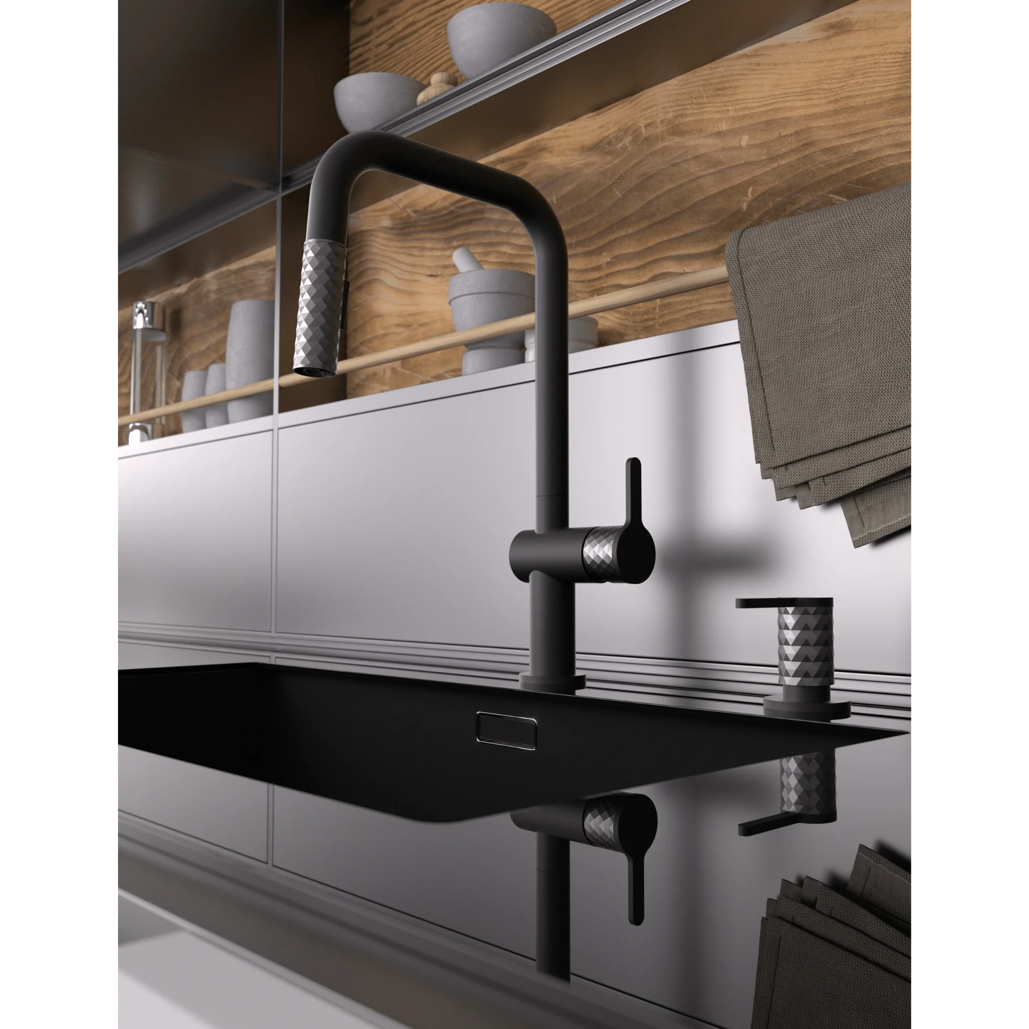Robinet de cuisine carré à douchette rétractable 2 fonctions Collection Calozy - Image 12