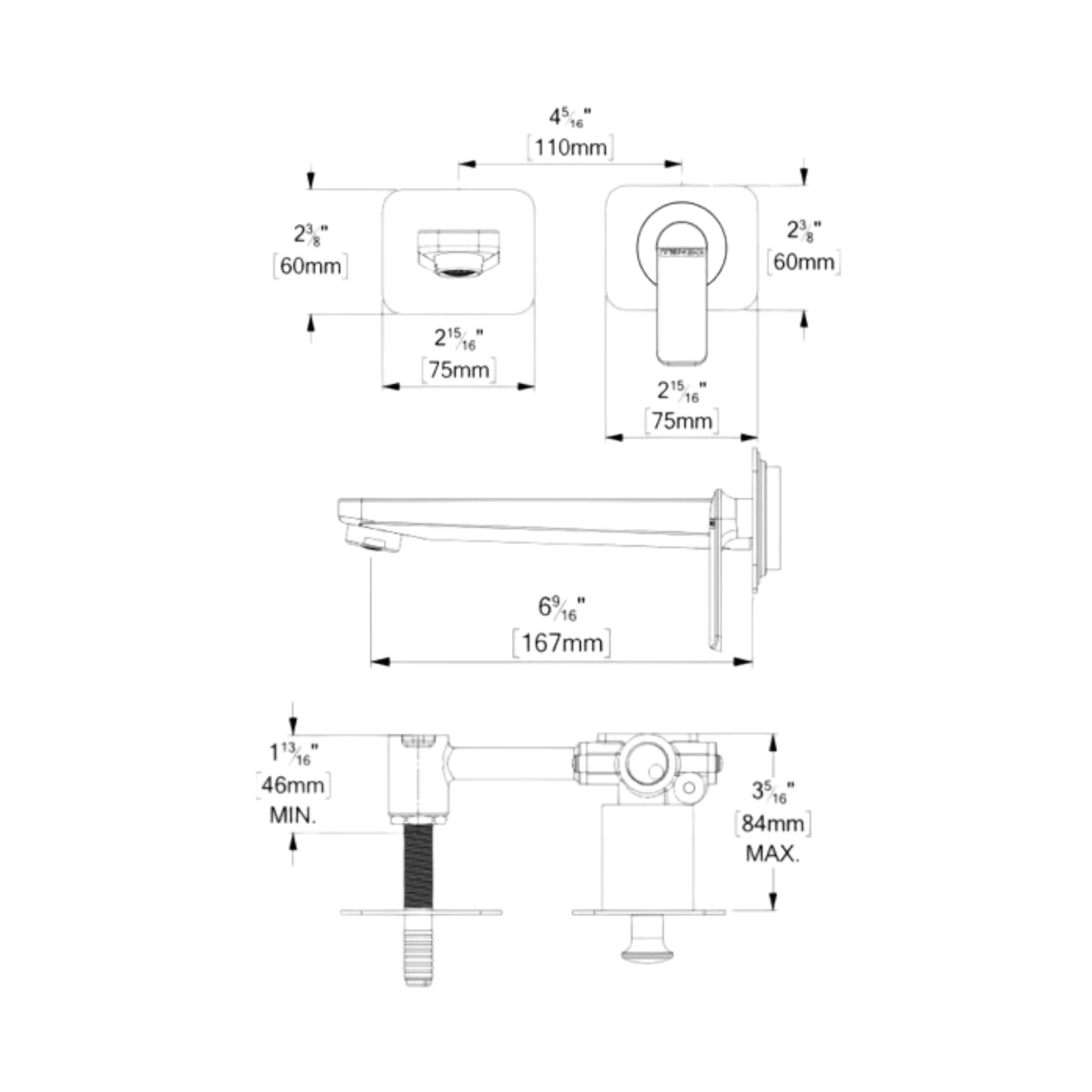 Robinet de lavabo mural collection Delano avec drain (overflow) - Image 6