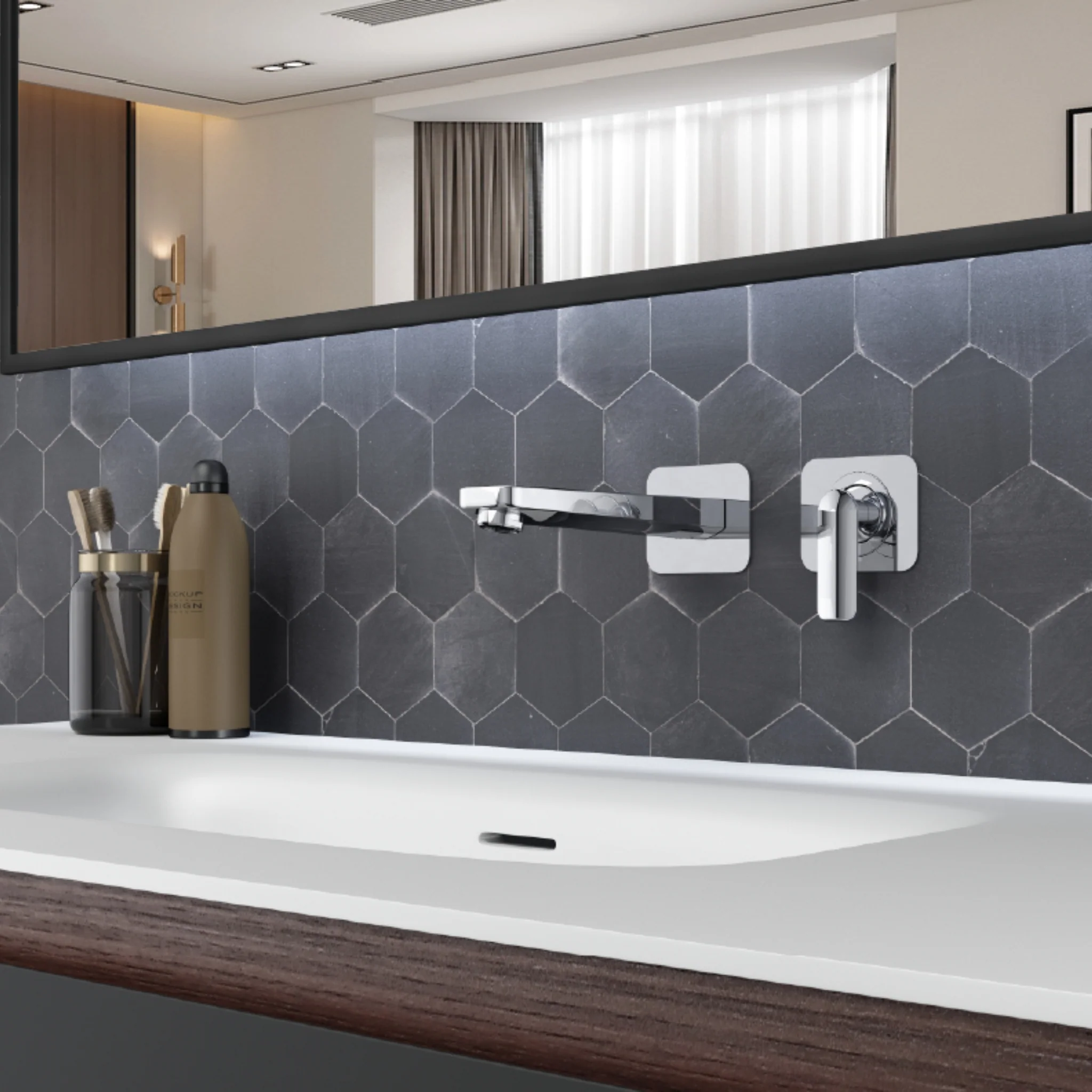 Robinet de lavabo mural collection Delano avec drain (overflow) - Image 7