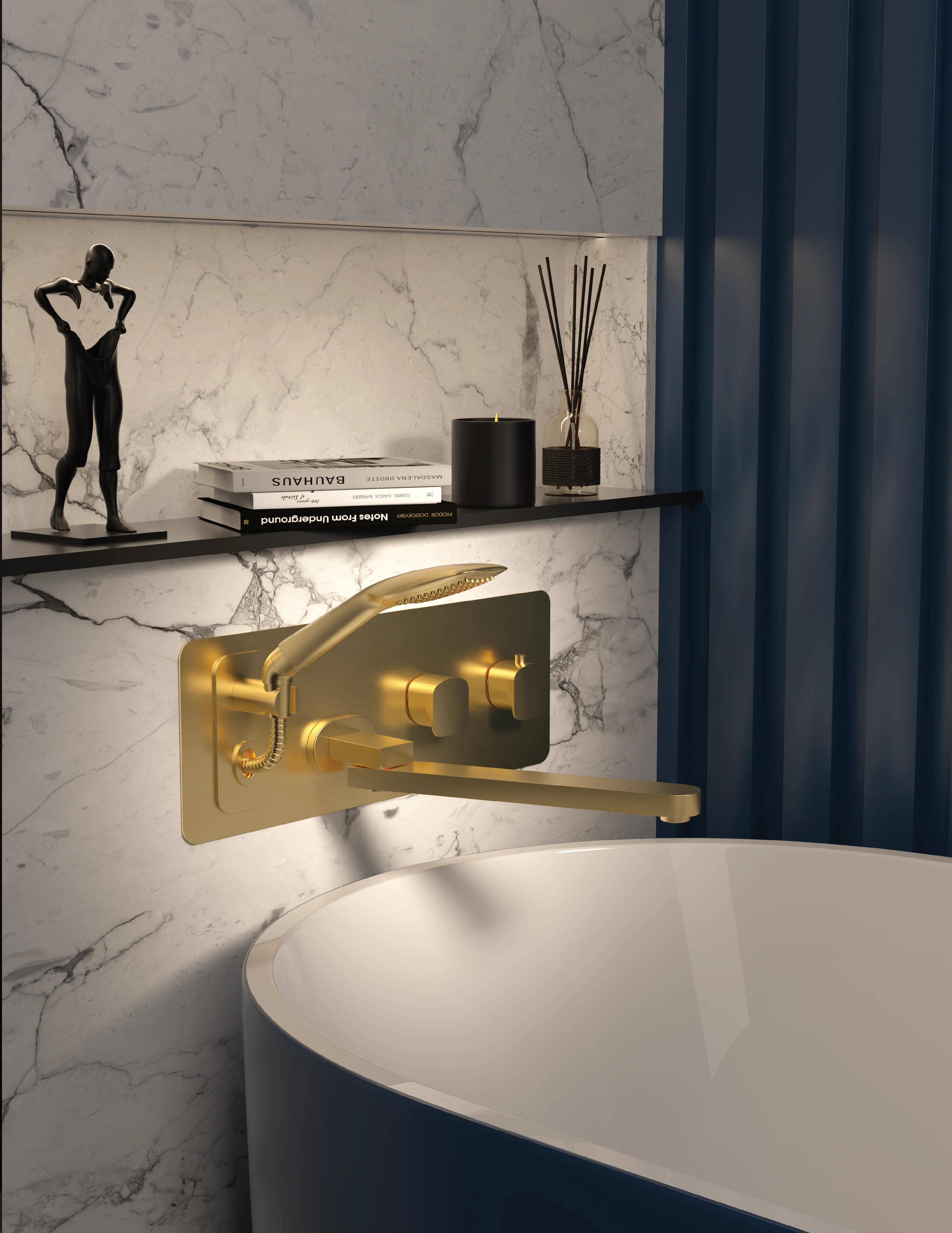 Robinet de bain mural avec boyau rétractable et bec pivotant collection Delano - Image 6